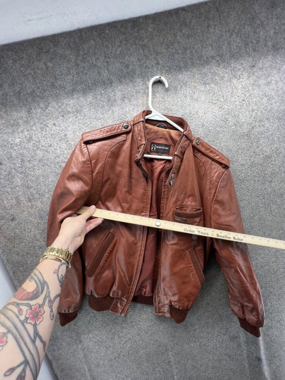 Vintage Members Only Jacket Mens 36 Brown Leather Bomber Epaulet Korea Retro 80s - Picture 4 of 9